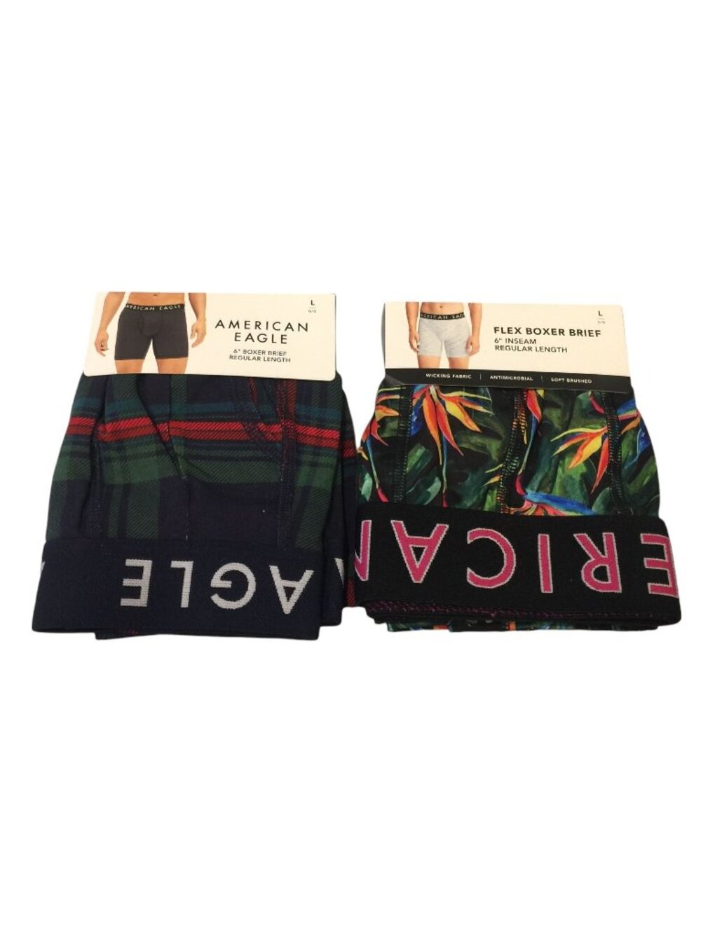 American Eagle Men's Large 32-38 6" Inseam Plaid Boxer Brief Tropical Flex Boxer